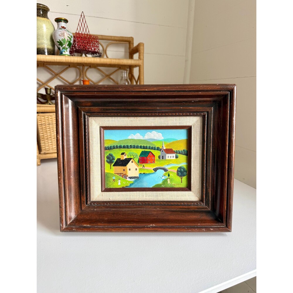 Vintage Painting Steve Klein Landscape Americana Folk Art Farmhouse Cottagecore